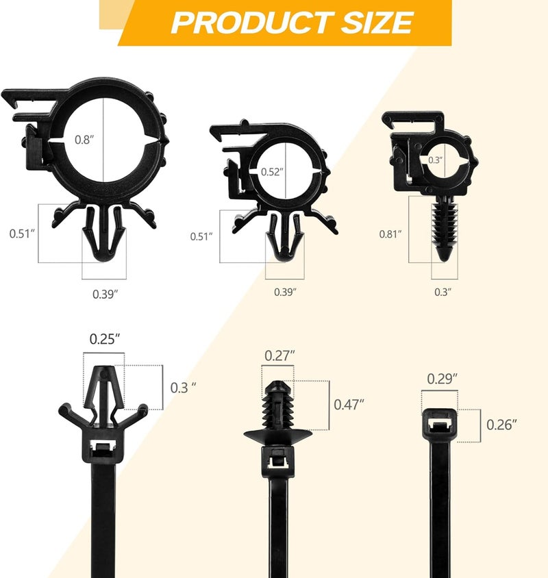 UNIGT 180pcs Nylon Universal Cable Tie Buckle, Push Mount Cable Zip Tie with Car Wire Loom Routing Clips, Universal Compatible with GM Ford Trucks Cars Sedan UTV Engine Bay Self Locking Straps - Image 5
